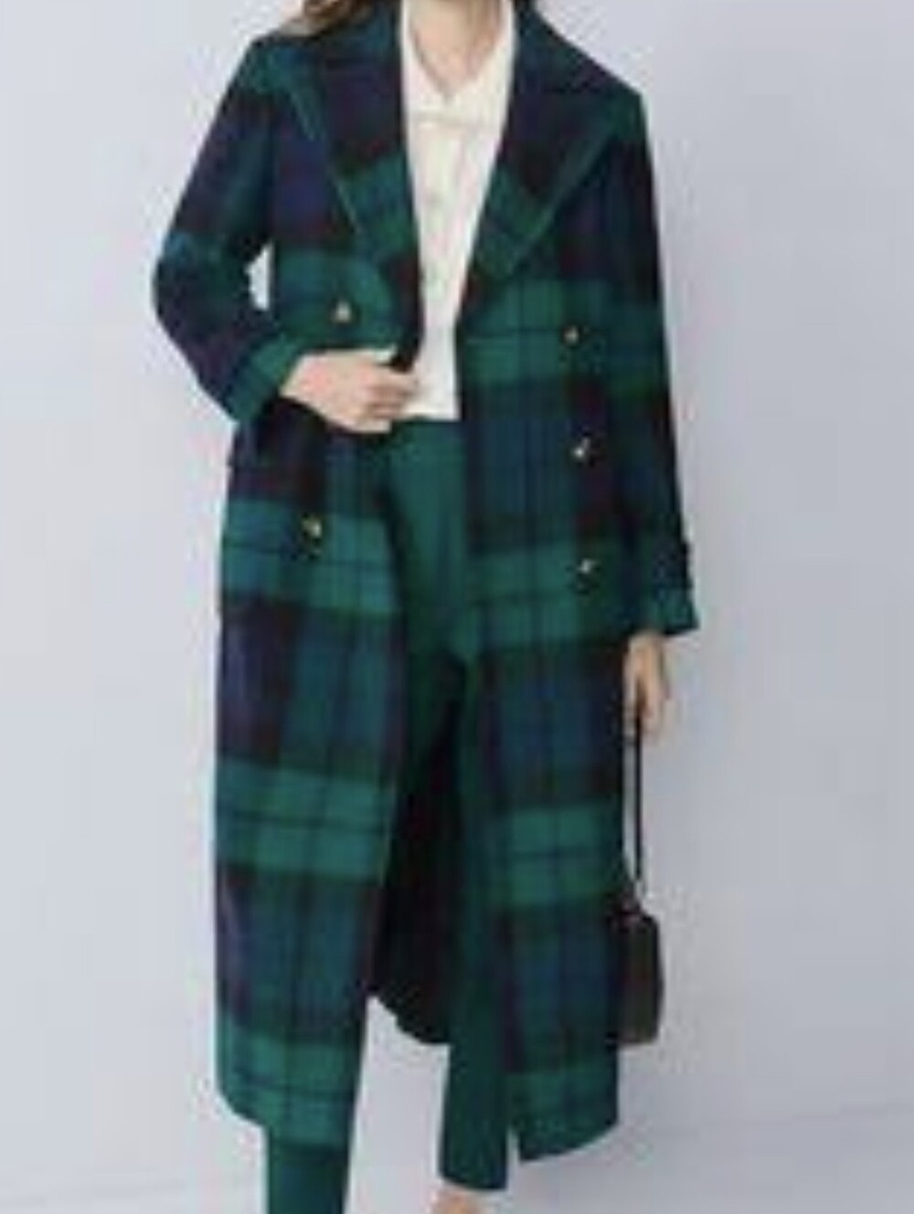Ann Taylor Plaid Double-Breasted Maxi Coat